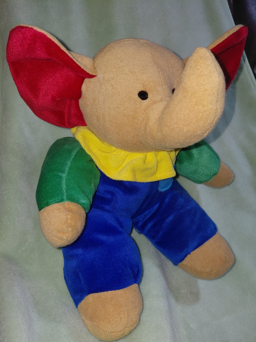 Vintage Color-block Velour/Terry Cloth Plush Elephant